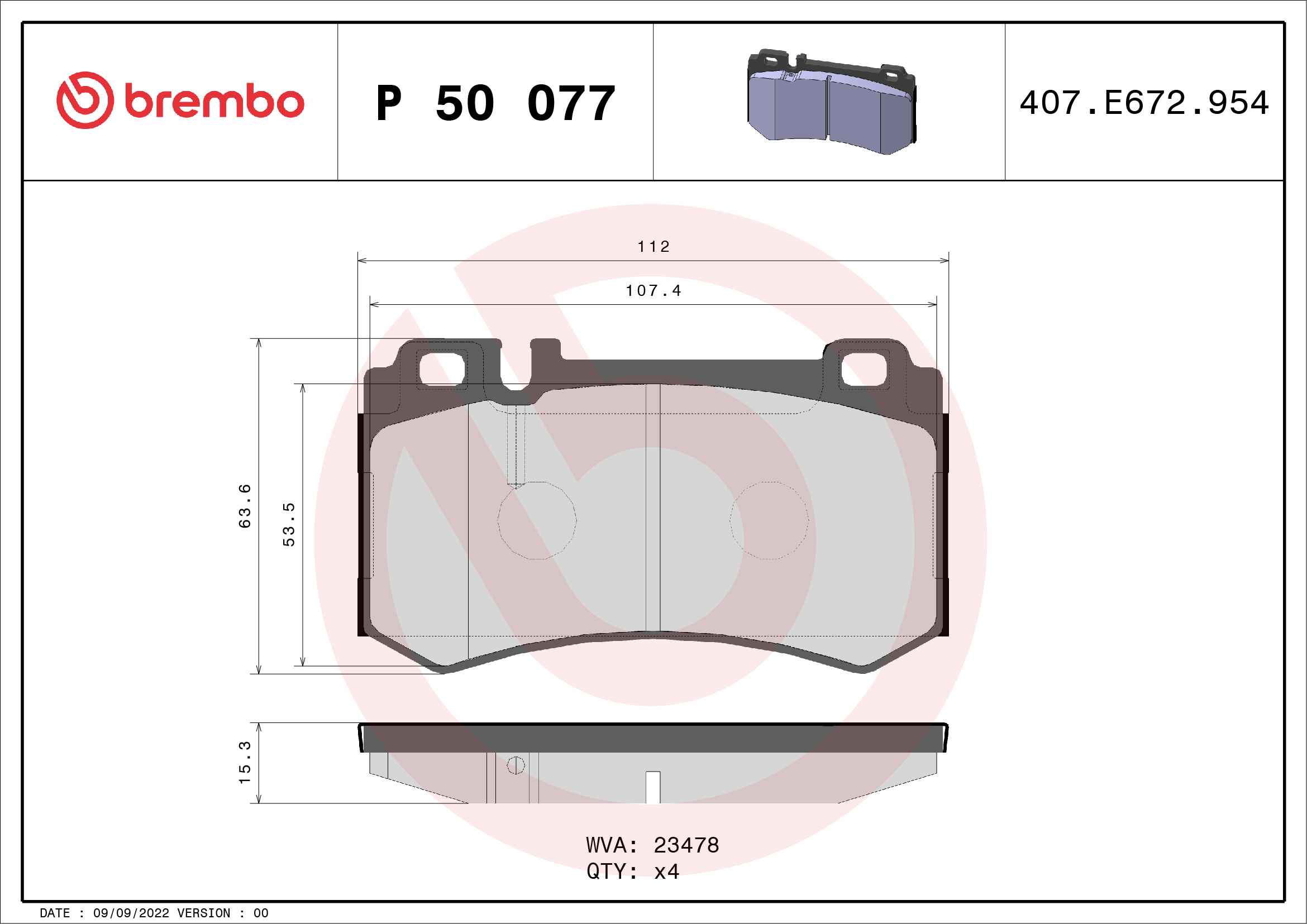 A.B.S. P 50 077 BREMBO Bremsbelagsatz, Scheibenbremse